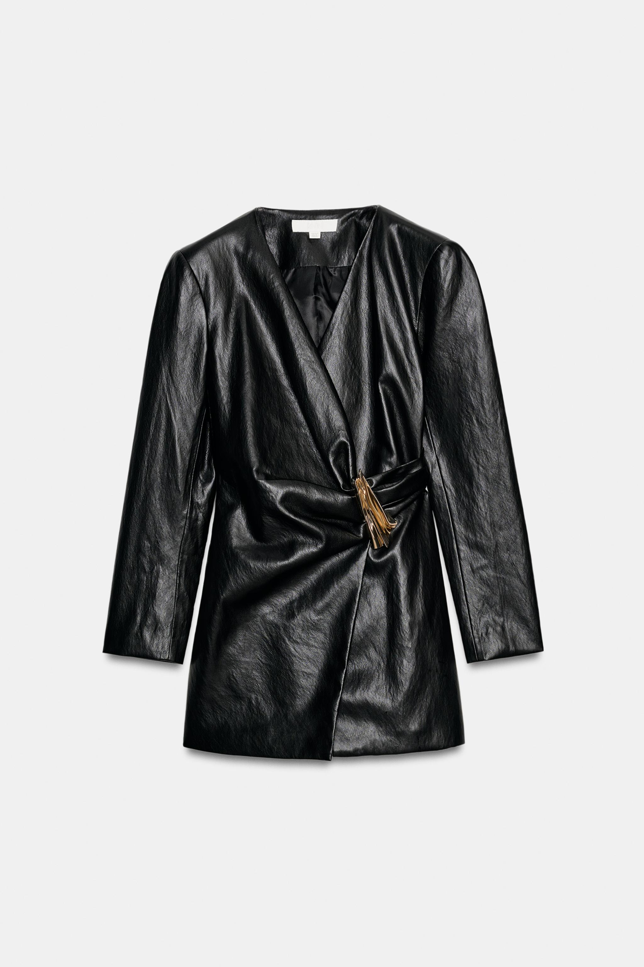 FAUX-LEATHER EFFECT DRESS WITH GOLD APPLIQUÉ